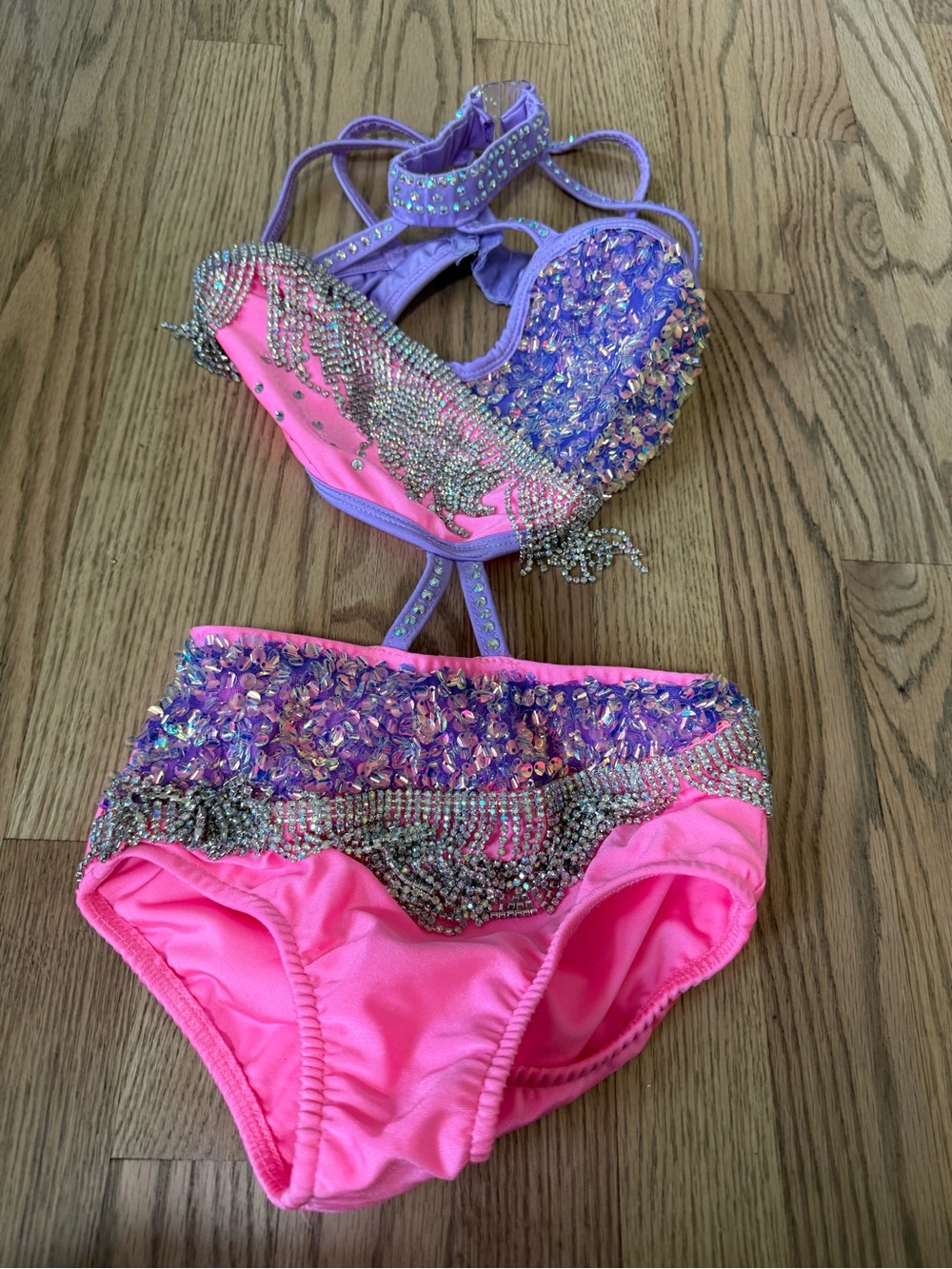 Glamour solo sassy dance costume purple pink embellished rhinestone fringe SC